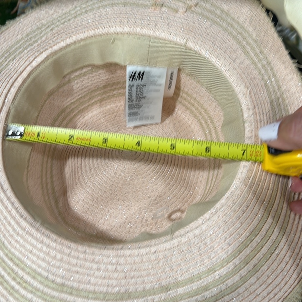 H&M Youth Women Straw Hat size 8-12Y Pink Tan Gold Foldable Travel Beach Vaca - Picture 5 of 6